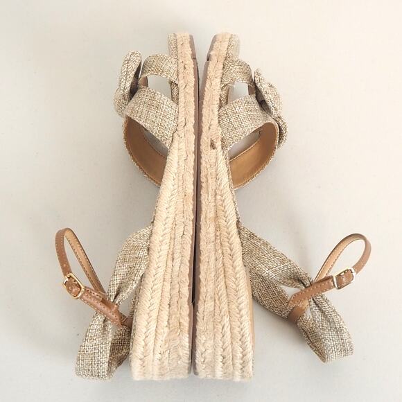 Talbots Espadrille Sandals Pamela Knot Linen Women's Sz10.5 Tan Strappy Bow Tie - Picture 7 of 11